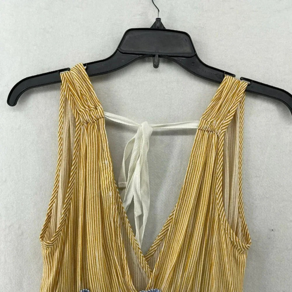 BP Blouse Women XS Yellow Blue Colorblock V-Neck Striped Peplum Pleated Tie Back - Picture 7 of 11